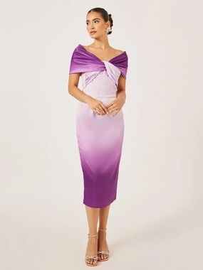 Elegant Ombre Purple Off-Shoulder Midi Dress